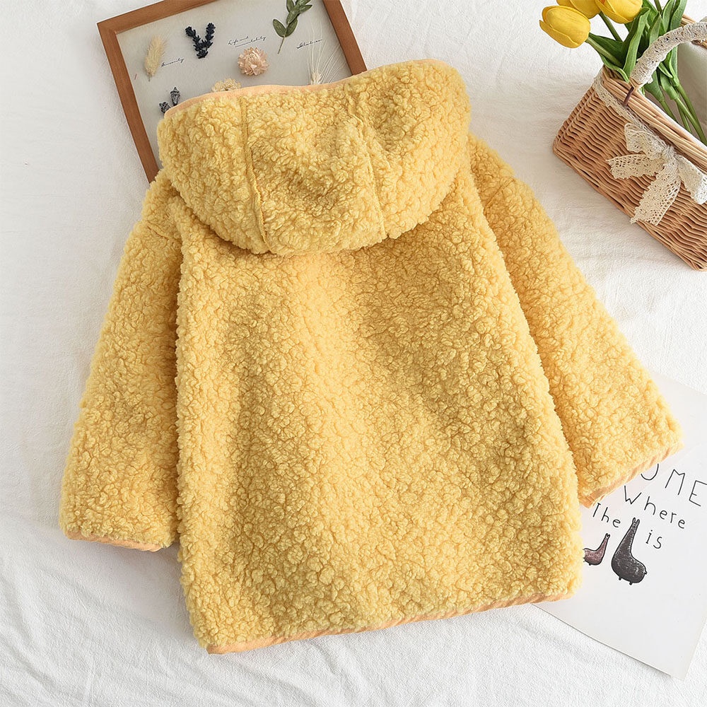 BEAR LEADER Áo Khoác Lông Cừu Màu Trơn Giữ Ấm Mùa Đông Mẫu Mới 2023 Dành Cho Bé Gái 2-7 Tuổi