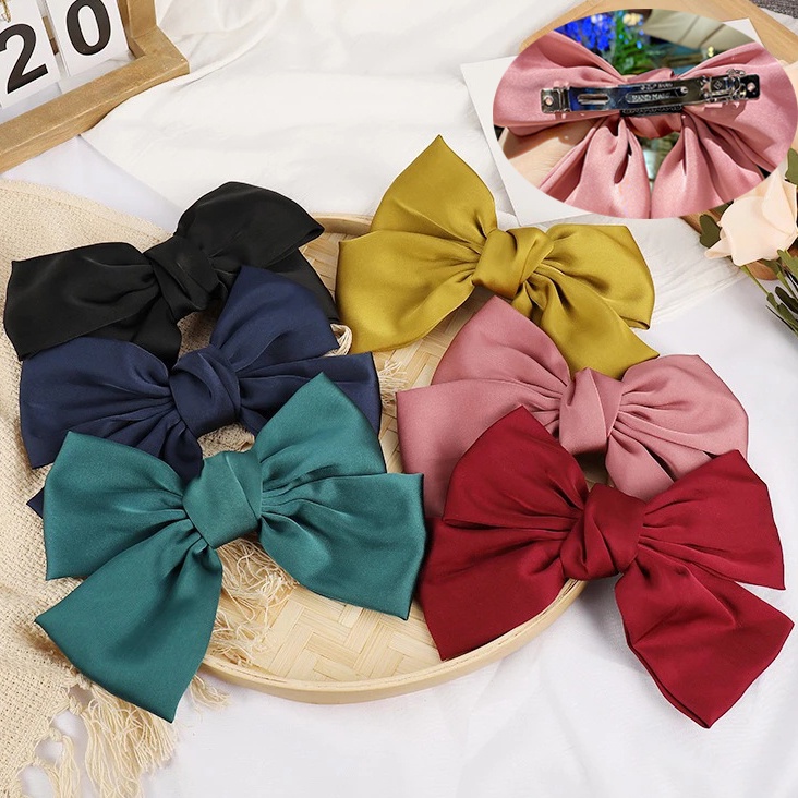 Kẹp Tóc Nơ Ruy Băng Màu Trắng Đen Phong Cách Vintage Dễ Thương Cho Nữ