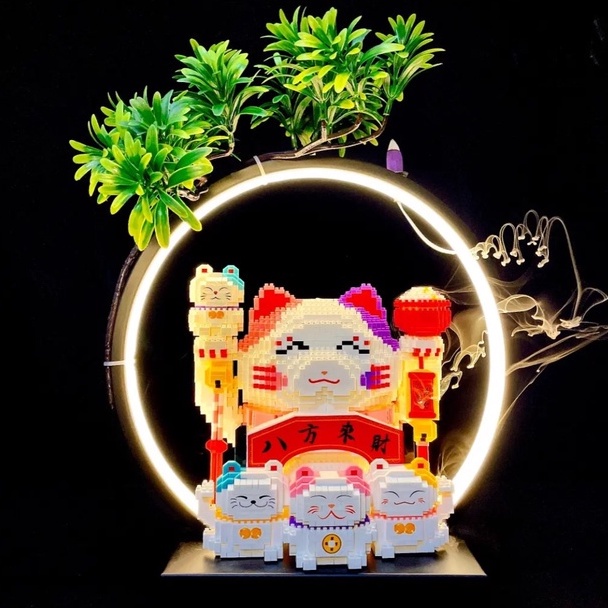 Lắp ráp mô hình le go mèo thần tài, HỔ CON múa Kỳ Lân, Kỳ Lân vui tết trung thu cho bé. decor bàn làm việc