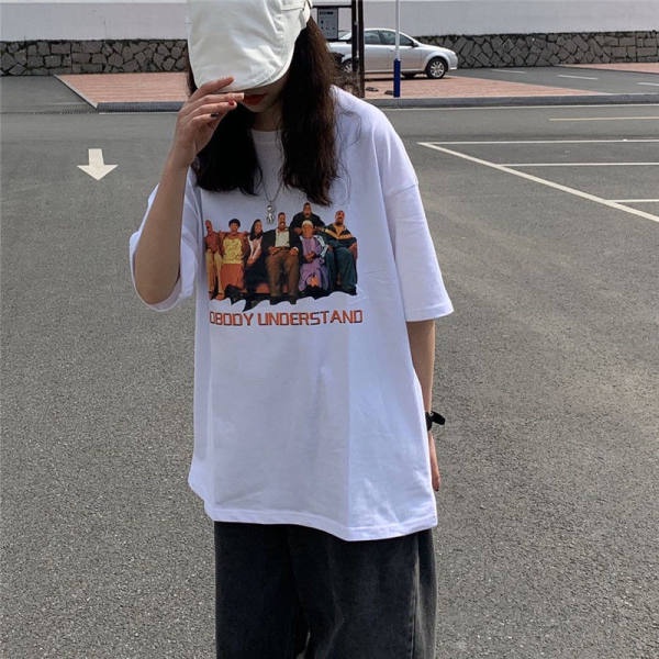 Áo Thun Ngắn Tay Dáng Rộng In Hình Phong Cách Vintage Hàn Quốc Thời Trang Mùa Hè