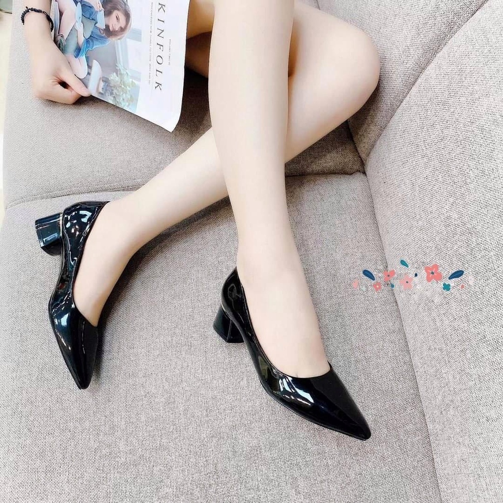 Giày cao gót nữ da bóng nano giày cao gót 3cm