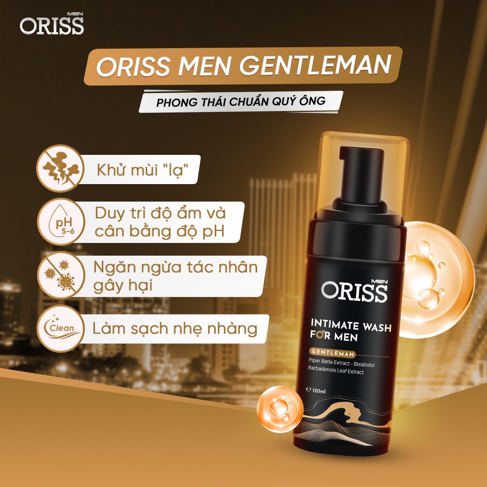 Bọt vệ sinh nam giới Sạch Khuẩn Ngăn Mùi Oriss Men Gentlemen Hương Thơm Nam Tính - 120ml/chai