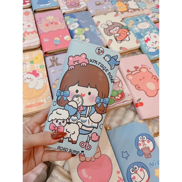 Ví nữ dài cầm tay đẹp dễ thương nhiều ngăn nhiều hình cô gái,hình thú