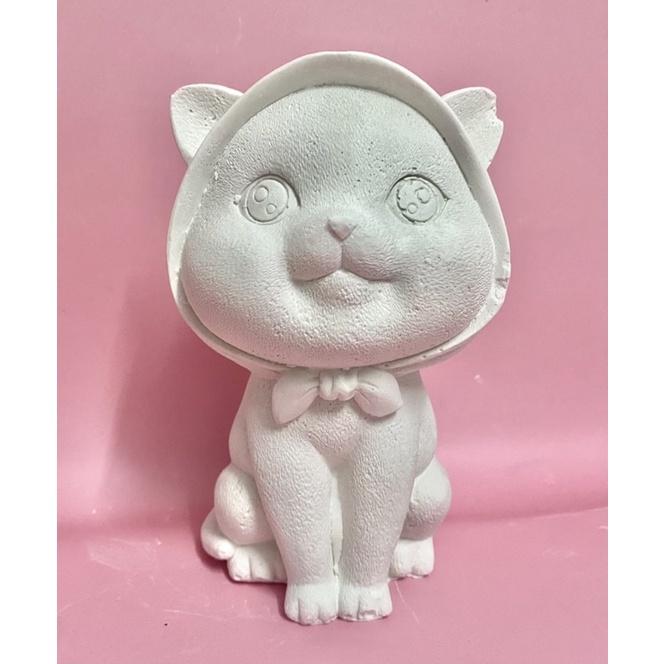 Tượng thạch cao tô màu size XXL mèo trùm khăn cao cấp