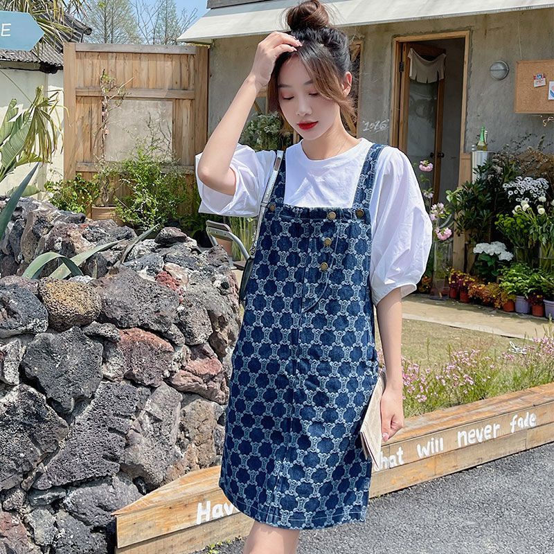 Bộ Áo Khoác Denim / Váy Yếm Dáng Rộng Phong Cách Hàn Quốc Thời Trang Mùa Thu Mới Cho Nữ