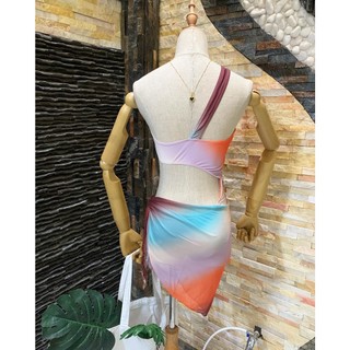 Bikini khoét eo loang màu kèm khăn