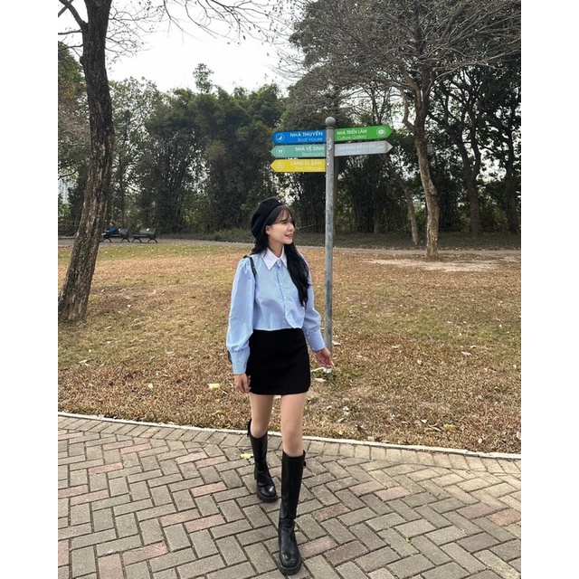 Áo Sơ Mi Crt Phối Cổ Trắng Basic Dễ Phối Đồ Chất Liệu Mát