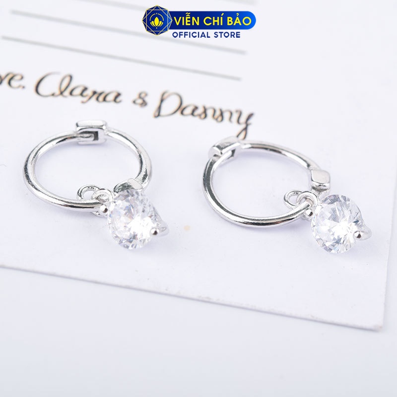 Khuyên tai nữ khóa tròn đá Pha lê chất liệu bạc 925 thời trang phụ kiện trang sức Viễn Chí Bảo B400423X