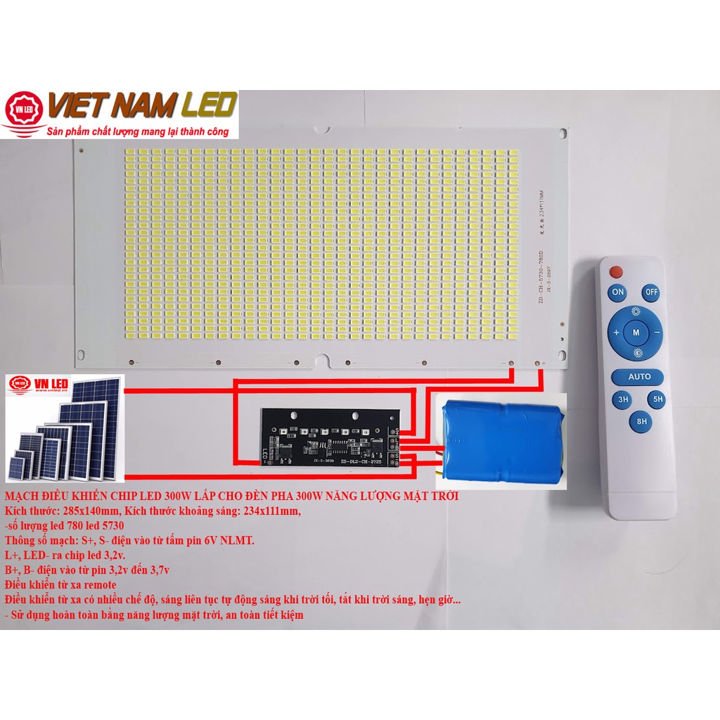 MẠCH + ĐIỀU KHIỂN + CHIP LED 300W LẮP CHO ĐÈN PHA 300W NĂNG LƯỢNG MẶT TRỜI
