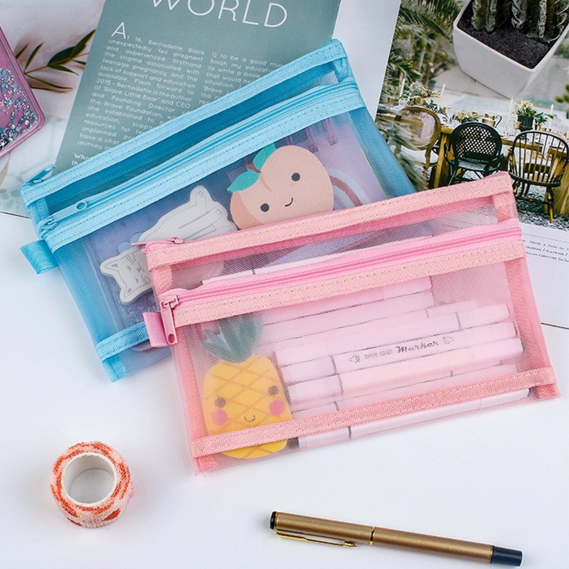 Túi Đựng Bút Bằng Lưới Hai Lớp Trong Suốt Sức Chứa Lớn