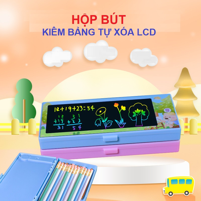 Hộp bút đa năng đựng viết kiêm bảng viết tự xóa thông minh LCD bằng nhựa hình cute cỡ lớn cho bé, đồ dùng học tập