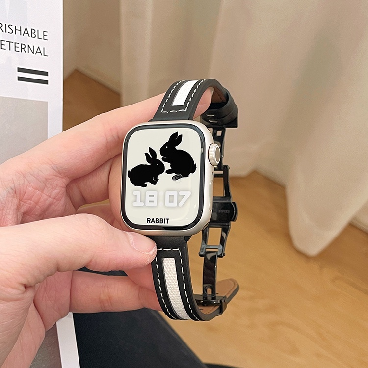 Ultra Dây Đeo Bằng Vải Bạt + Da Hình Bướm Cho iwatch 45mm 41mm 40mm 44mm 49mm 42mm 38mm 8 Ultra 7 SE 6 5 4 3 2