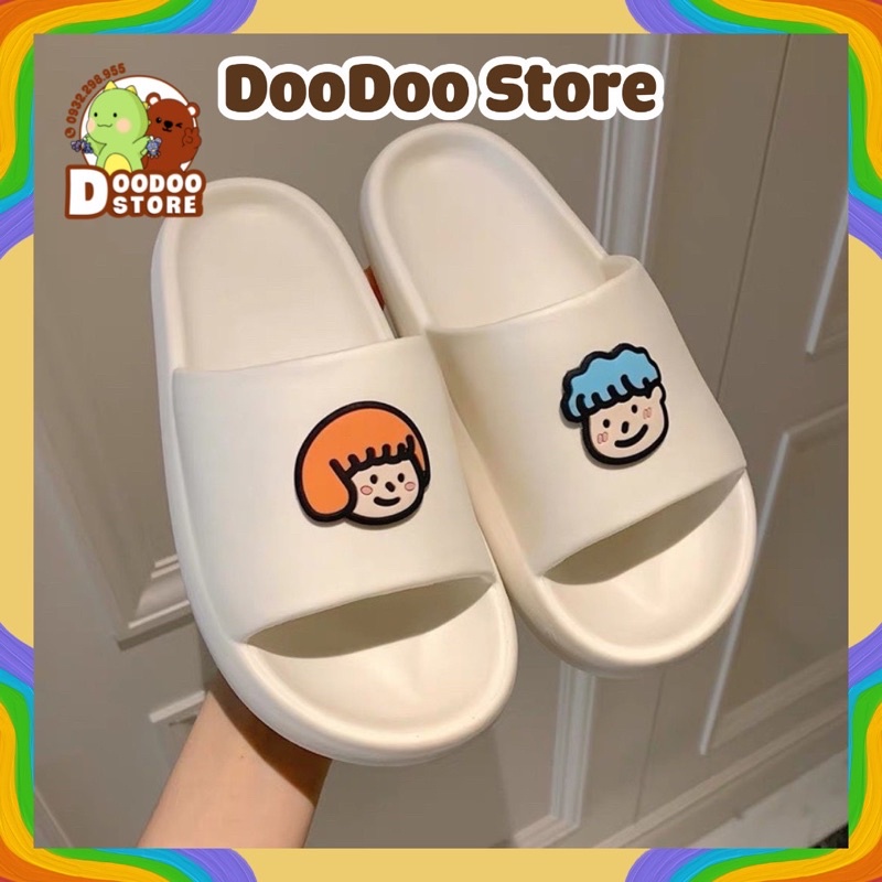 Dép đi trong nhà hình cặp đôi xinh xắn, dép quai ngang nam nữ phong cách Hàn