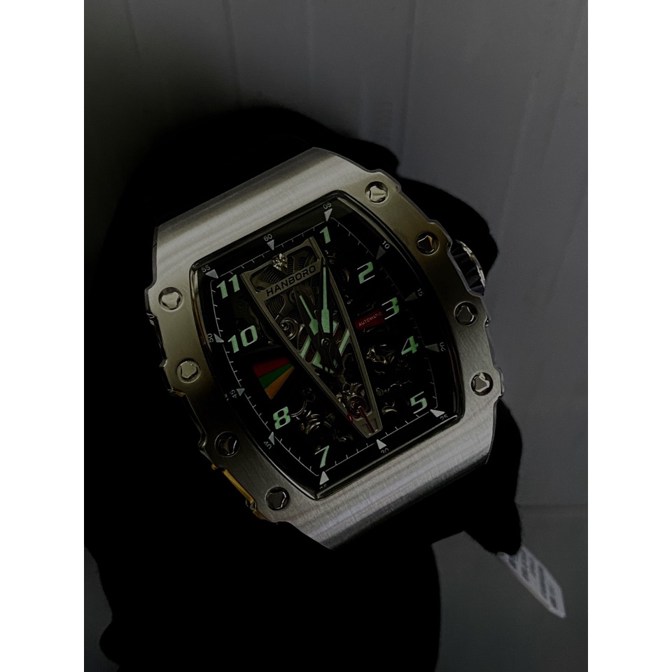 Đồng Hồ Nam Hanboro HBR 983 Black - Dây Cao Su , Máy Automatic , Size 48mm