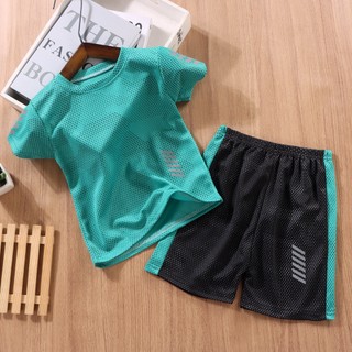 Set Đồ Thể Thao Phối Lưới Tay Ngắn 90-170cm Nhanh Khô Thời Trang Mùa Hè Cho Bé Trai Và Gái