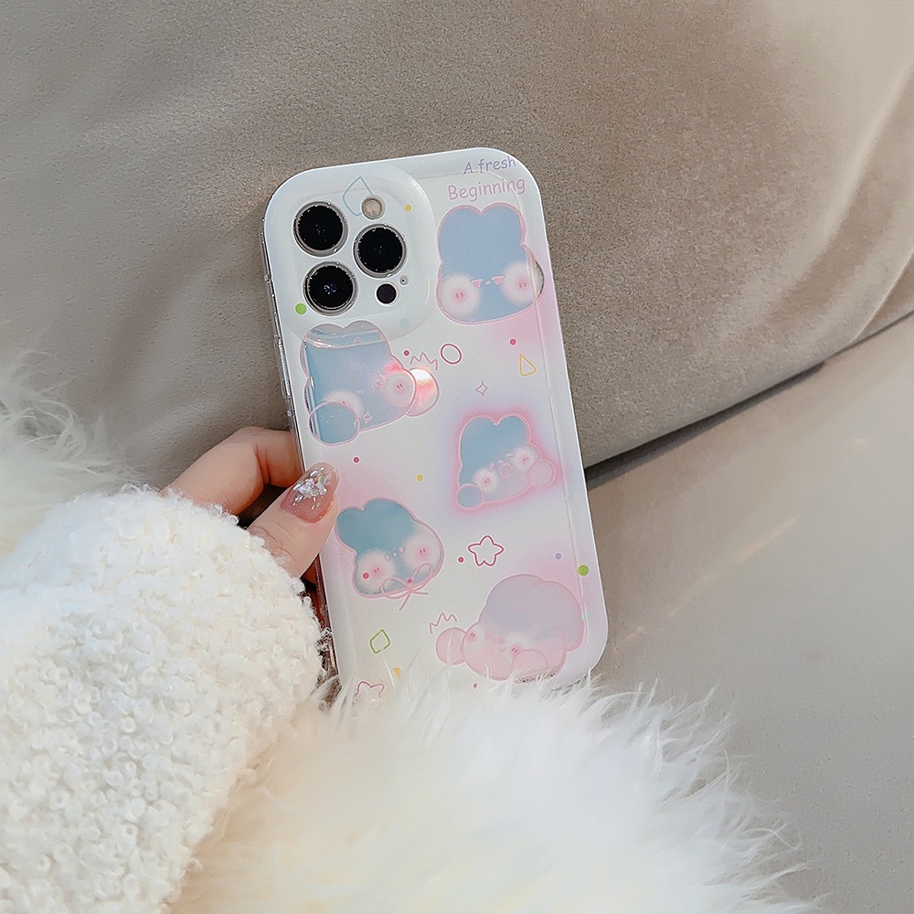Ốp điện thoại TPU dẻo màu ánh laser hình chú thỏ hồng dễ thương thích hợp cho iPhone 11 12 13 14 PLUS PRO MAX