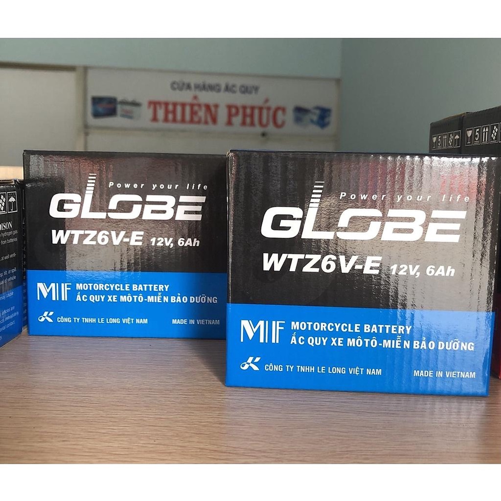 Ắc quy khô xe máy Globe WTZ6V-E | 12V 6Ah Phù hợp cho AB 125, PCX, SH Mode, Vario,...