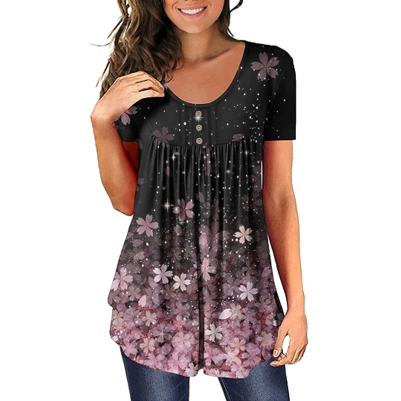 Áo Kiểu Tay Ngắn Cổ Chữ V Dáng Rộng Họa Tiết Hoa Thời Trang Mùa Hè Xinh Xắn Cho Nữ