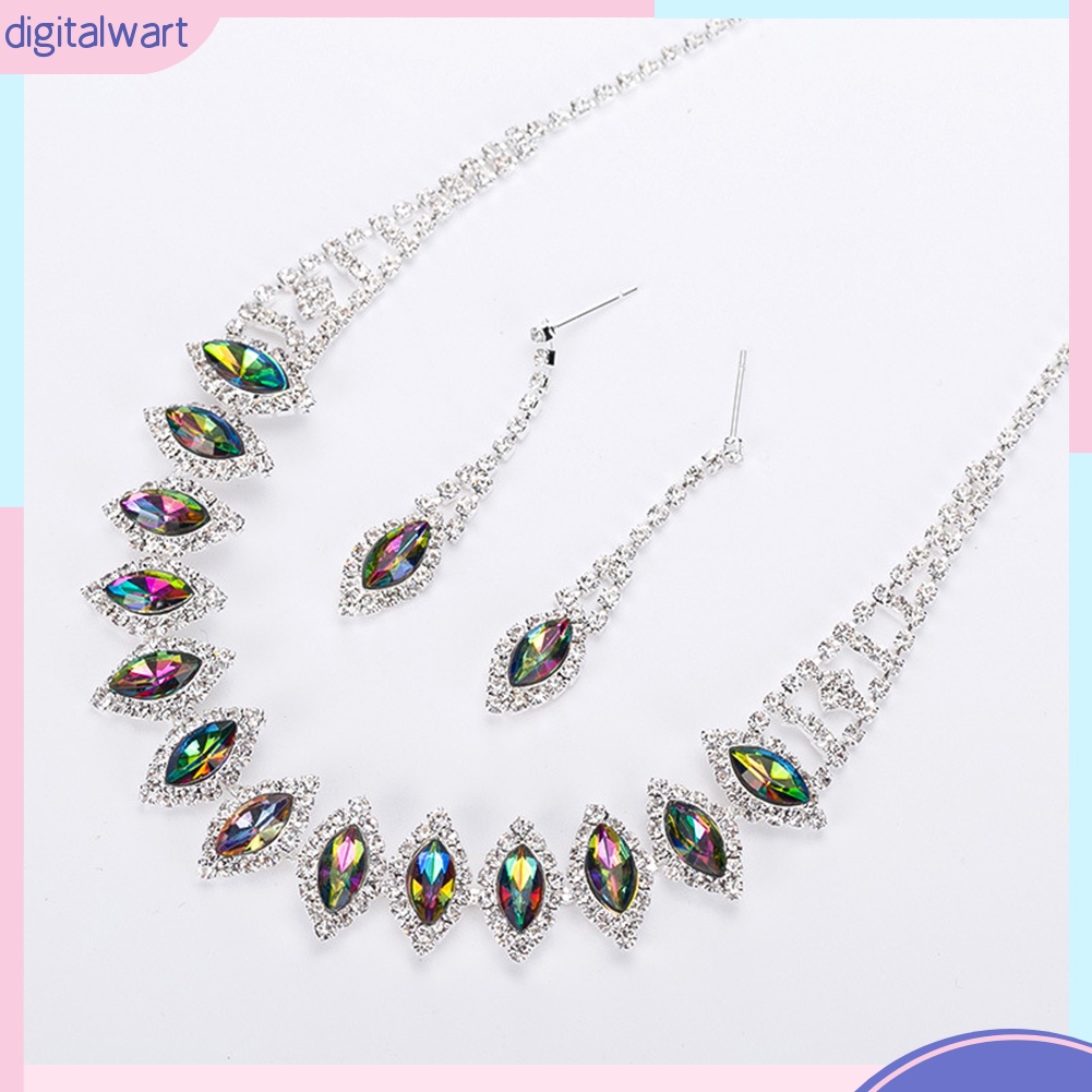 Bộ Vòng cổ + Bông Tai Đính Kim Cương Giả Hình Giọt Nước Cho Nữ