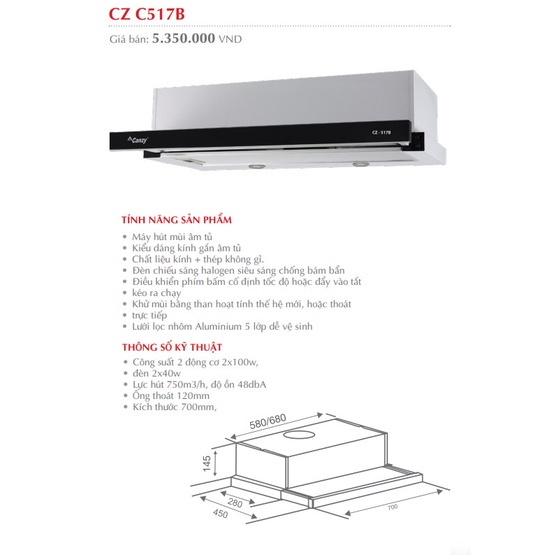 [KM] Máy hút mùi Canzy  CZ517B - Mặt kính đen sang trọng - Đèn Led siêu sáng -  Hàng chính hãng - Bảo hành 36 tháng | BigBuy360 - bigbuy360.vn