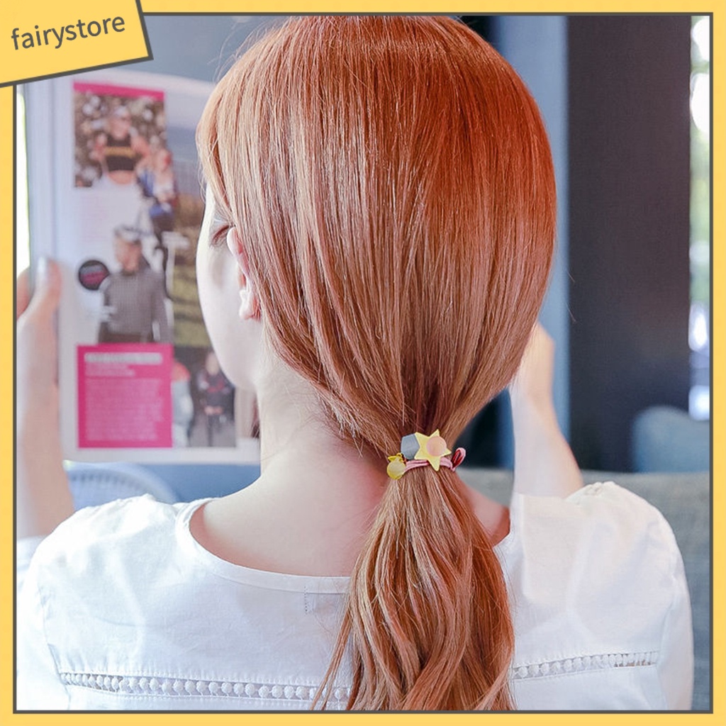 Set 1 / 5 Dây Cột Tóc Co Giãn Đính Hạt Hình Ngôi Sao Nhiều Màu Sắc