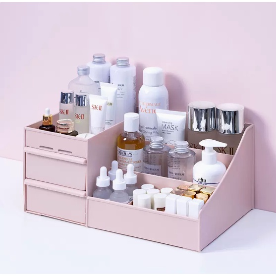 Bàn đựng Mỹ phẩm Mini 2 tầng, có ngăn kéo rút chống bụi bảo quản sản phẩm cực tốt