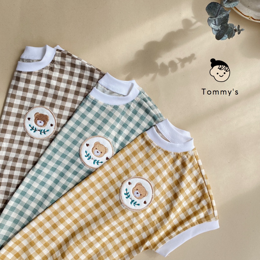 Body ngắn tay cho bé 0-24 tháng hoạ tiết gấu thun cotton xuất Hàn mềm mát