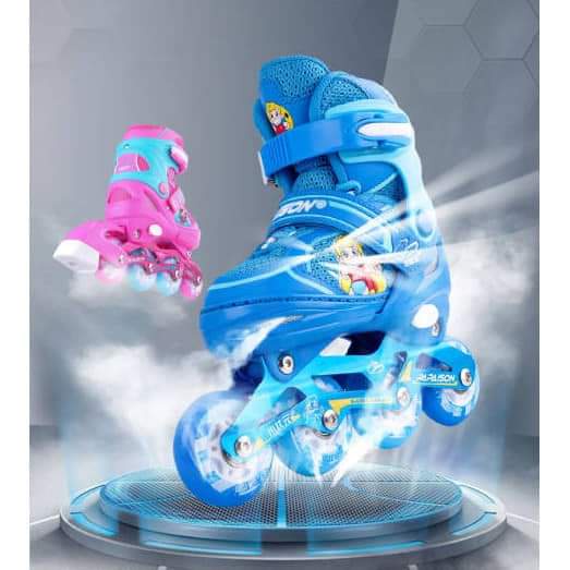 Giày trượt patin trẻ em,  8 bánh sáng Papasion kid 3, patin điều chỉnh tăng giảm được size, bánh cao su đặc