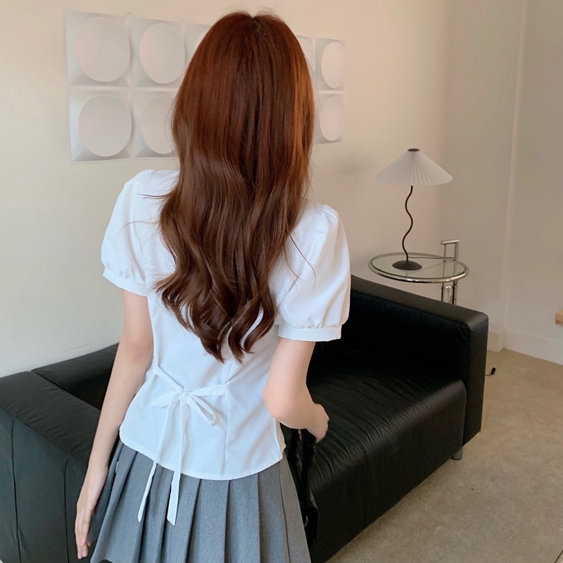 Áo Sơ Mi Tay Ngắn Phồng Màu Sắc Đơn Giản Phong Cách Hàn Quốc