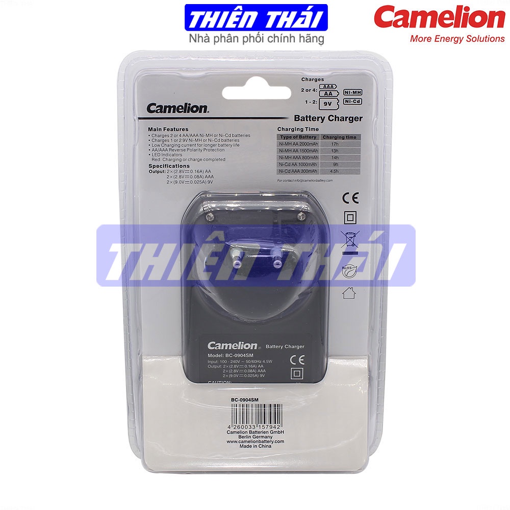 Bộ sạc Camelion BC-0904SM,kèm pin AA2700mAh,AA2500mAh,AA2300mAh,AAA1100mAh,9V200mAh,Bộ sạc tiêu chuẩn