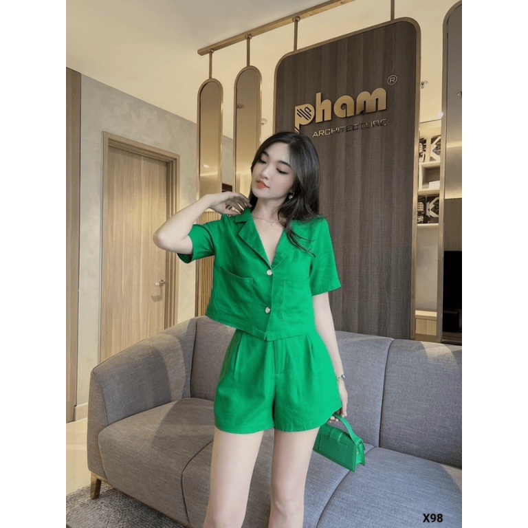 TƯNG BƯNG ĐÓN XUÂN - SET ĐŨI ÁO TAY NGẮN CỔ CHỮ V GÀI NÚT MIX QUẦN SHORT CỰC NĂNG ĐỘNG ĐI CHƠI DẠO PHỐ UP HOTTREND CỦA N