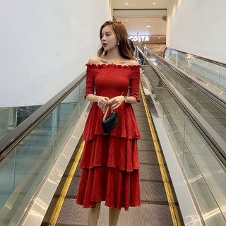 Bigsize Đầm bẹt vai dáng dài xoè nhiều tầng