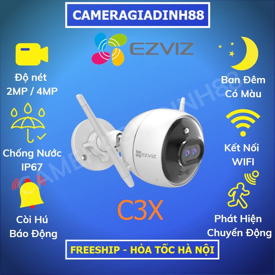 Camera WIFI Ngoài Trời Thông Minh EZVIZ C3X C3N MÀU BAN ĐÊM 2MP 1080P FullHD C3TN C3W C3WN HIKVISION