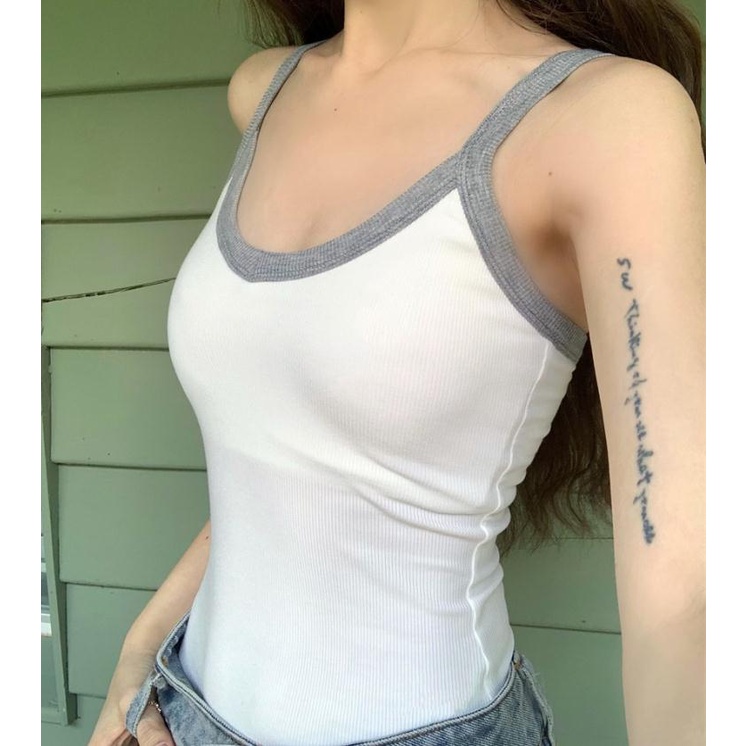 Áo Có Mút Đệm Ngực Màu Sắc Tương Phản Độc Đáo Phong Cách Pháp Thời Trang Mùa Hè Cho