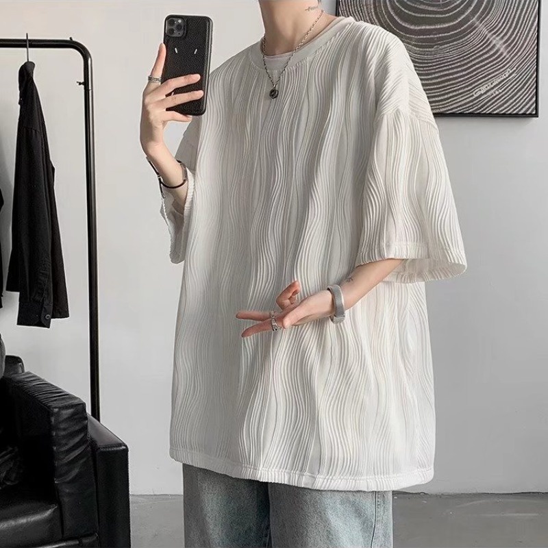 Áo Thun Tay Ngắn Dáng Rộng Họa Tiết Kẻ Sọc Thời Trang Mùa Hè 2023 Cho Nam