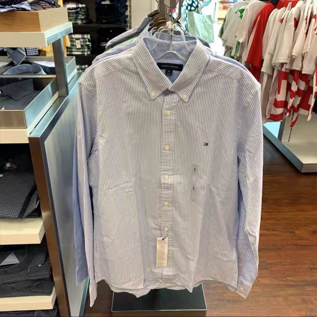 9RRT Tommy Hilfiger tommy men's spring and autumn cotton long-sleeved shirt American business casual Oxford white shirt