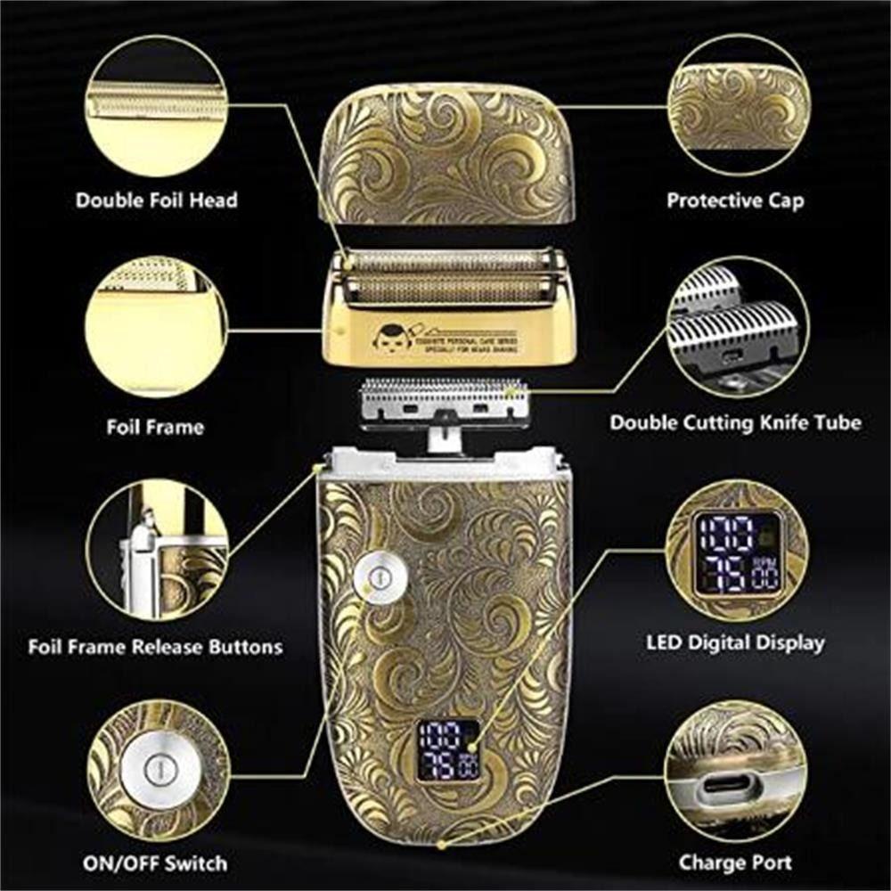 Dao Cạo Râu Điện Hai Đầu Có Đèn LED Hiển Thị Phong Cách Vintage Cho Nam