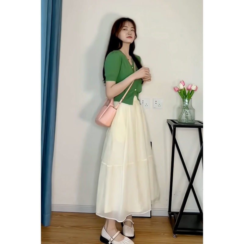 Bộ Áo Dệt Kim + Chân Váy Thời Trang Ngọt Ngào Đáng Yêu Cho Nữ Kiểu Hàn Quốc