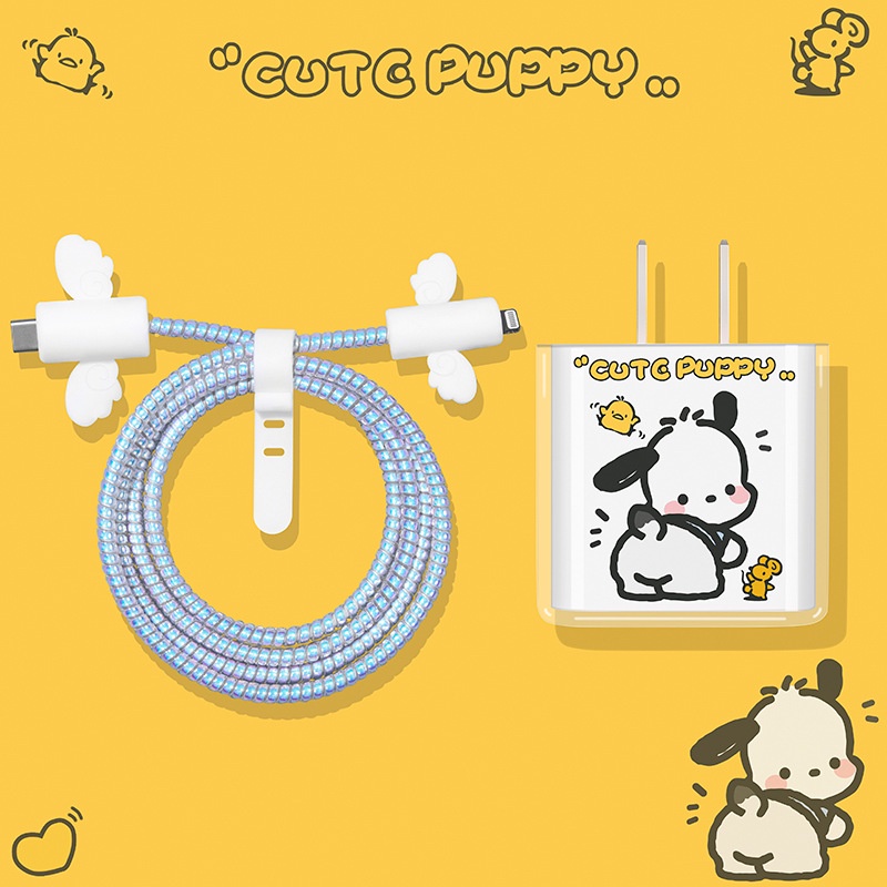 Ốp Điện Thoại Dẻo Màu Laser Họa Tiết Hoạt Hình Chú Chó / Thỏ Dễ Thương Cho Iphone 18 / 20W Kèm Dây Cáp 1.6m