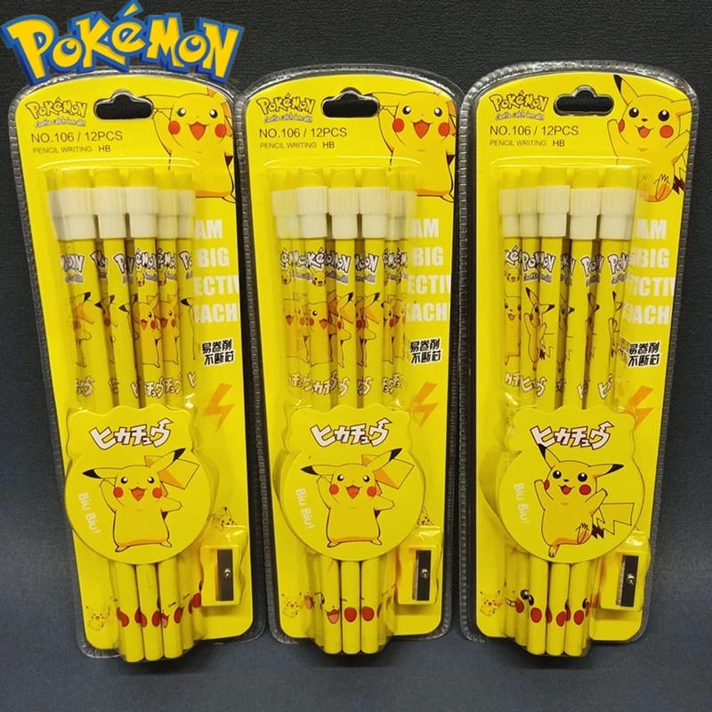 Set 12 Bút Chì Họa Tiết Hoạt Hình Pokemon Đáng Yêu