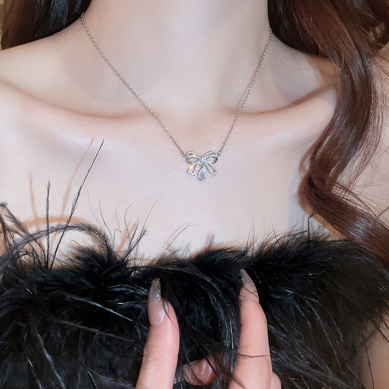 Vòng cổ Mặt Nơ Tua Rua Đính Đá zircon Phong Cách Hàn Quốc Ngọt Ngào Sang Trọng