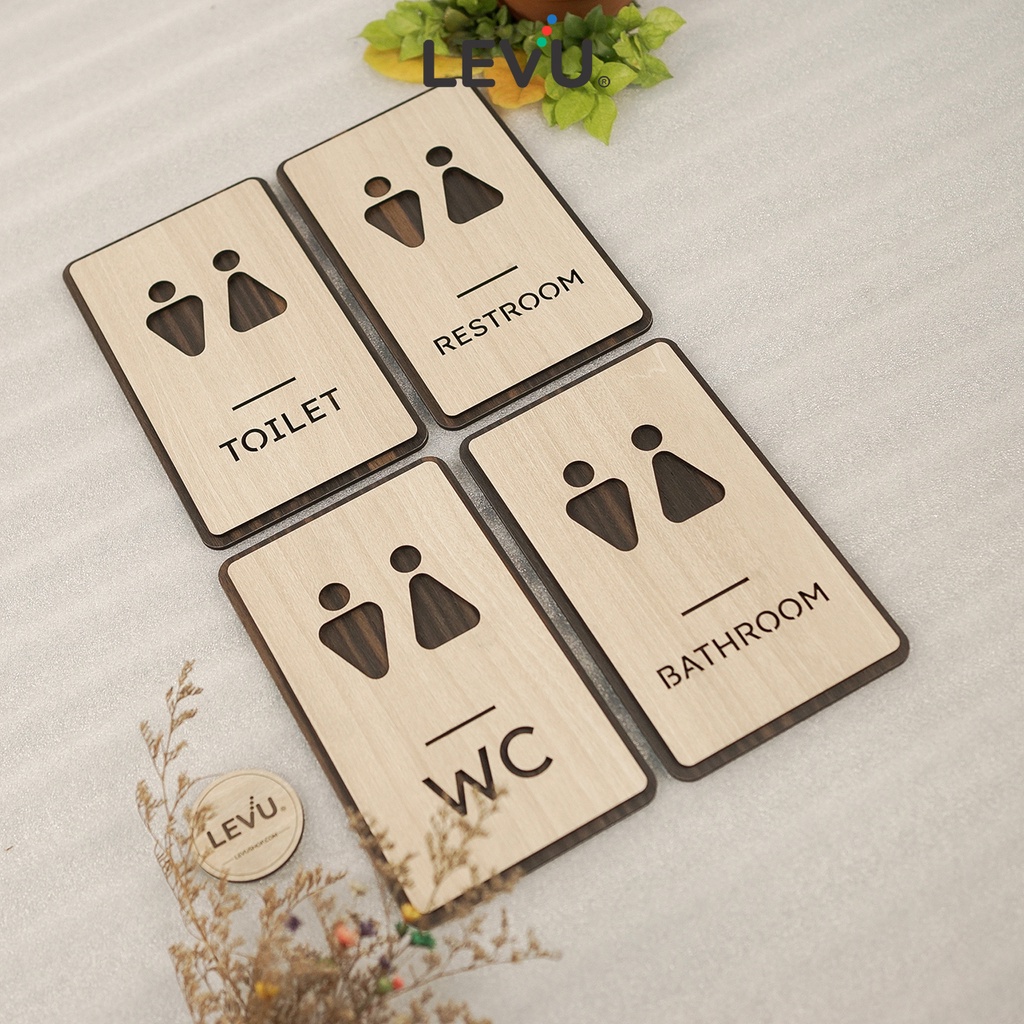 4 Mẫu bảng gỗ WC – Toilet – Restroom – Bathroom decor tối giản LEVU-TL37