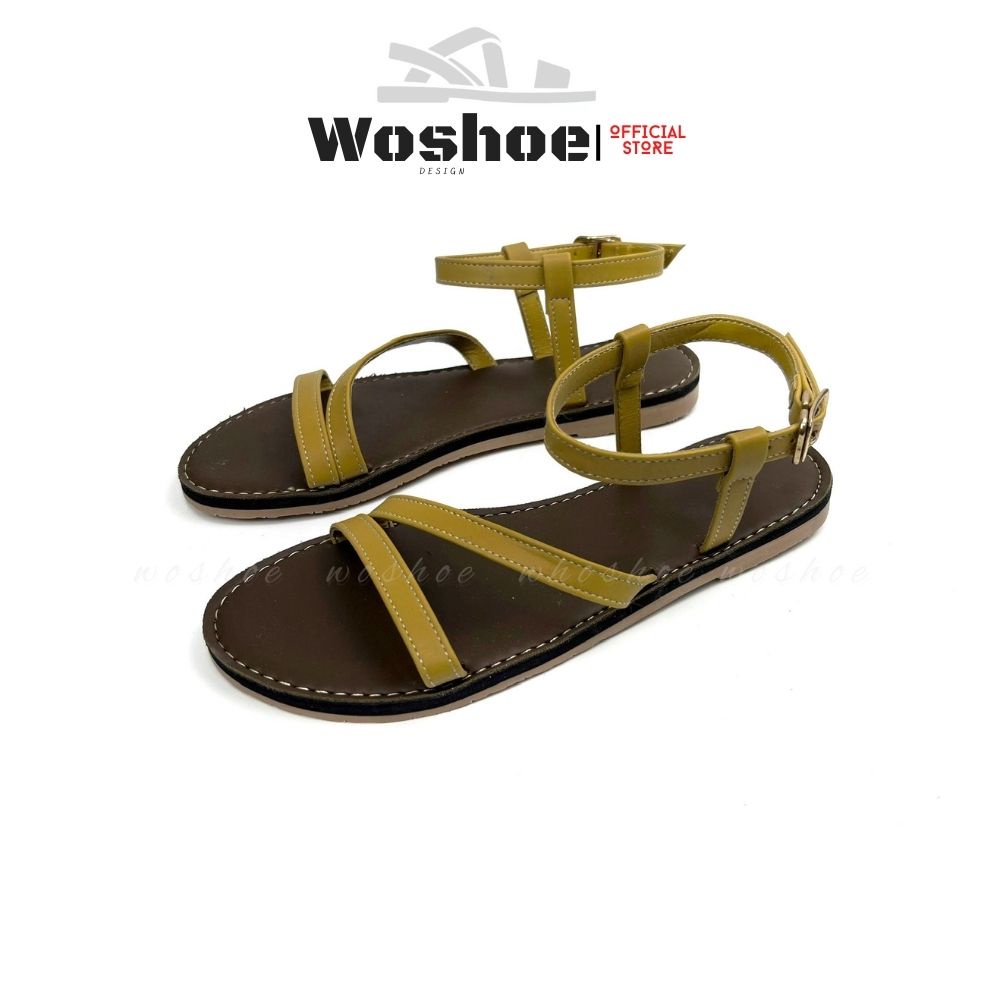 Giày sandal nữ quai chéo đế bệt WOSHOE đi học, đi biển WG012