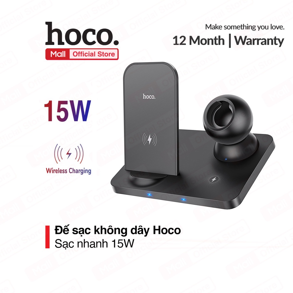 Đế sạc không dây PD15W Hoco CW33 chất liệu ABS cao cấp hỗ trợ sạc điện thoại , đồng hồ, airpod cùng lúc
