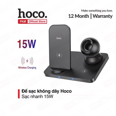 Đế sạc không dây PD15W Hoco CW33 chất liệu ABS cao cấp hỗ trợ sạc điện thoại , đồng hồ, airpod cùng lúc