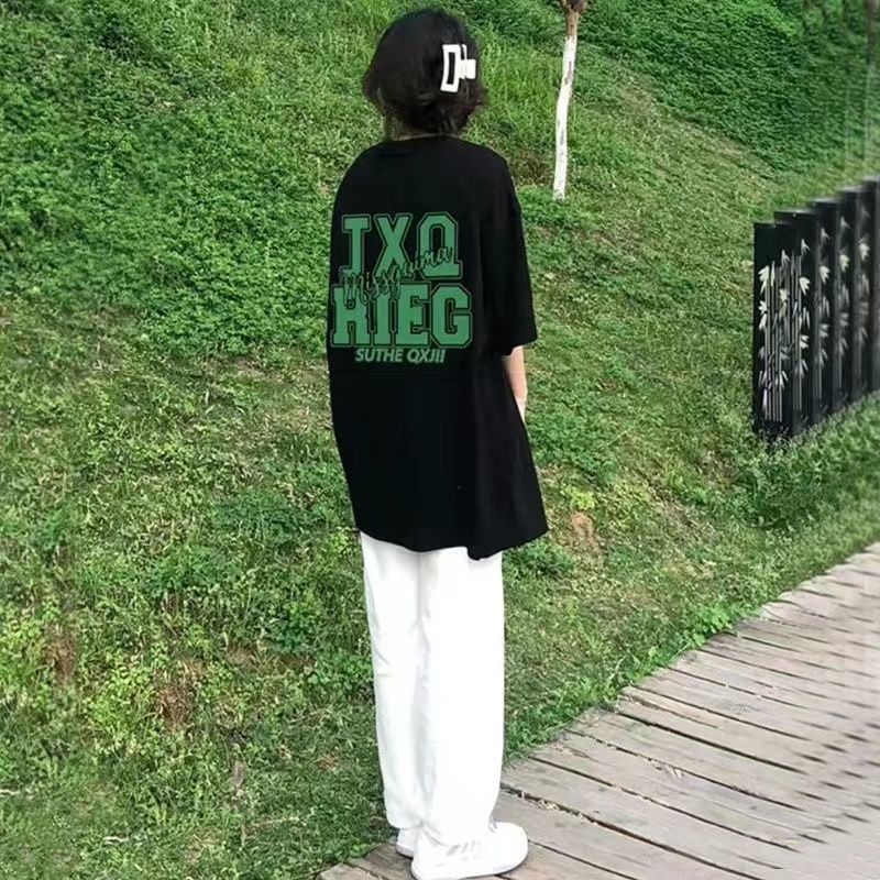 Áo thun ZHELIHANGFEI ngắn tay dáng rộng in chữ tiếng Anh cá tính thời trang dễ phối đồ