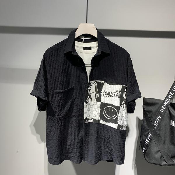 Áo Sơ Mi Tay Ngắn Dáng Rộng Có Túi Màu Sắc Tương Phản Thời Trang Mùa Hè Dễ Phối Đồ Cho Nam Size S-4Xl 2 Phong