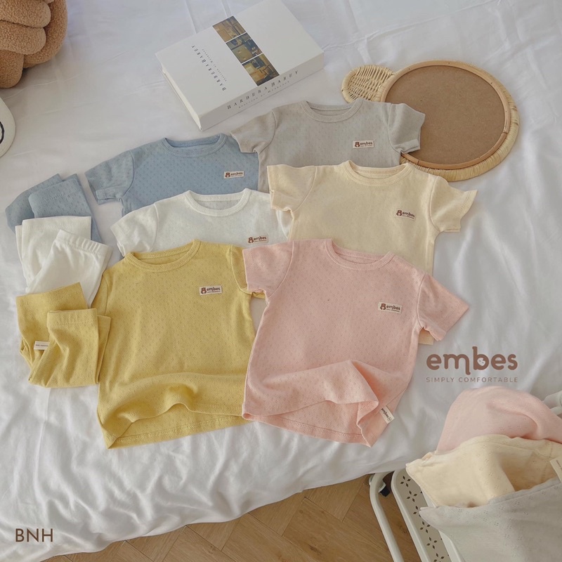 Embes Bộ quần áo cộc tay bé trai , bé gái, đồ hè cho bé trai vải thổ mềm mát mặc nhà cho bé 7kg đến 18kg