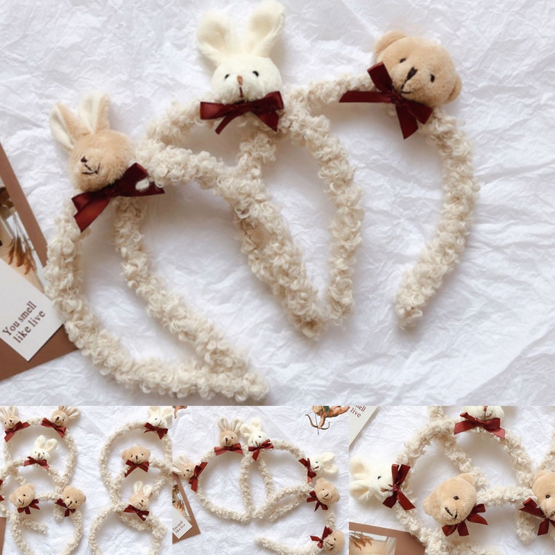 Flgo Băng Đô Cài Tóc Lông Xù Hình Gấu / Thỏ Hoạt Hình Đáng Yêu Dành Cho Nữ