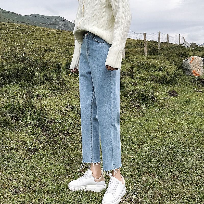 ZHELIHANGFEI Quần Jean Lưng Cao Theo Phong Cách Retro Mỹ Dễ Phối Đồ